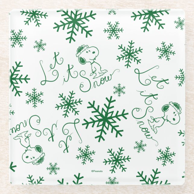 Peanuts | Christmas Snoopy Let It Snow Pattern Glass Coaster (Front)