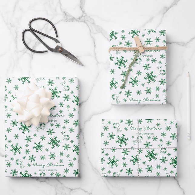 Peanuts | Christmas Snoopy Let It Snow Pattern Wrapping Paper Sheet (Front)