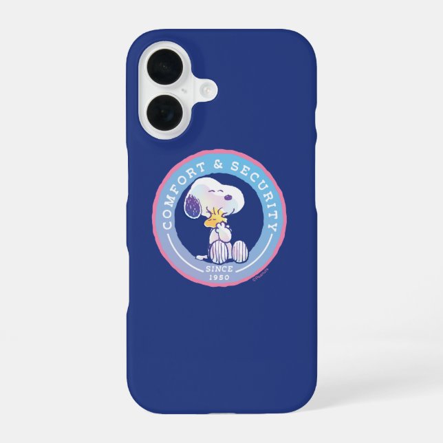 Peanuts | Comfort & Security Badge Blue iPhone 16 Case (Back)