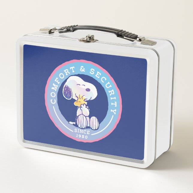 Peanuts | Comfort & Security Badge Blue Metal Lunch Box (Front)