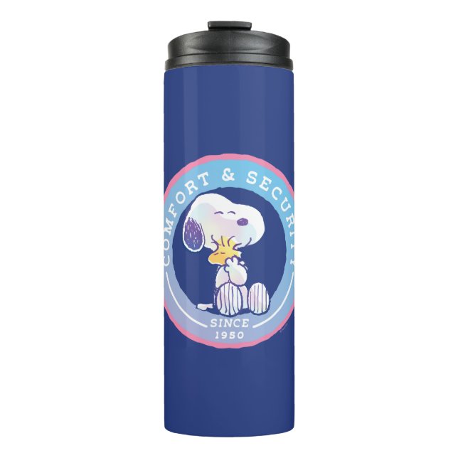 Peanuts | Comfort & Security Badge Blue Thermal Tumbler (Front)