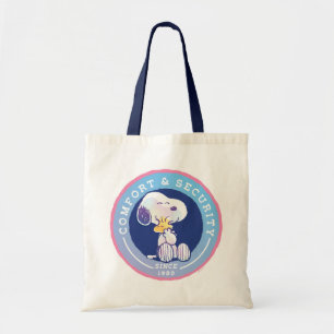 Peanuts   Comfort & Security Badge Blue Tote Bag