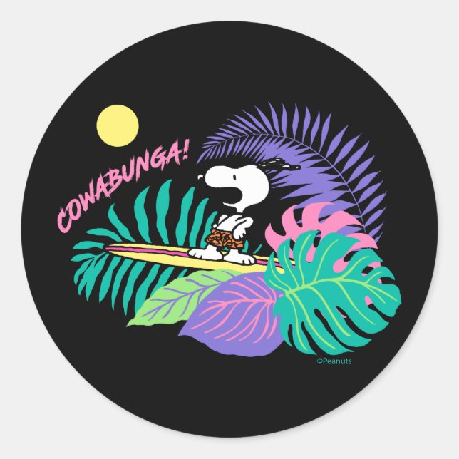 Peanuts | Cowabunga Snoopy Classic Round Sticker (Front)