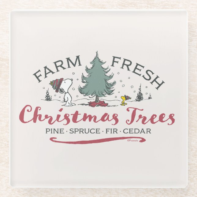 Peanuts | Farm Fresh Christmas Trees Glass Coaster (Front)