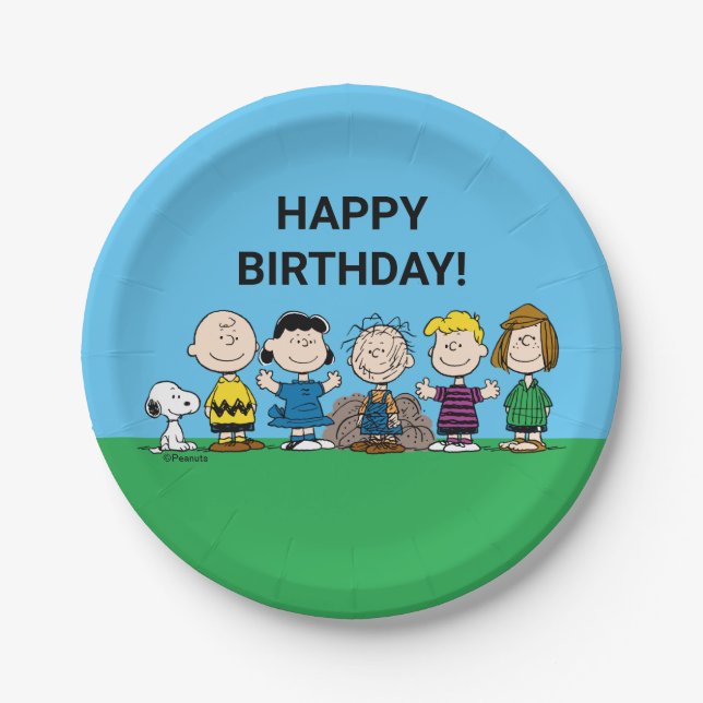 Peanuts Friends In A Row Paper Plate (Front)