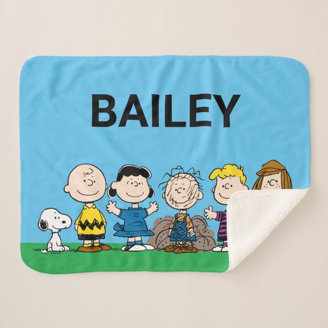Peanuts Friends In A Row Sherpa Blanket (Front (Horizontal))