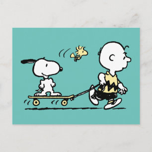 PEANUTS   Friends Skate Boarding Postcard