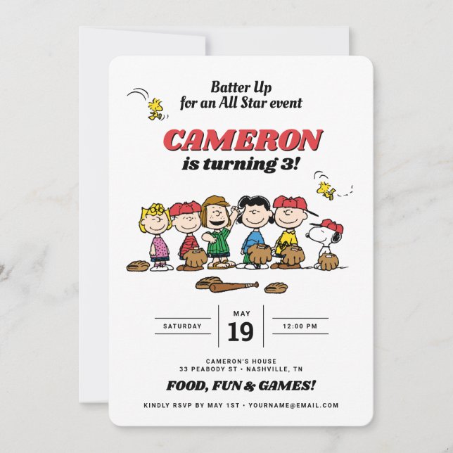 Peanuts Gang | Baseball Birthday Invitation (Front)