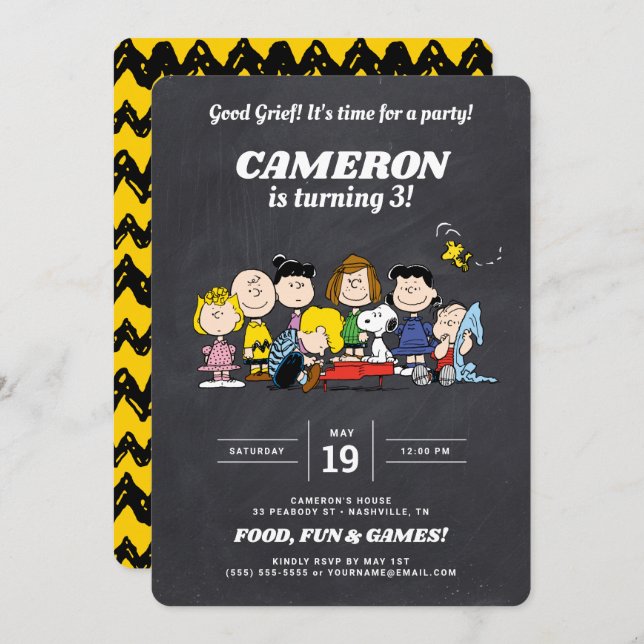 Peanuts Gang | Chalkboard Birthday Invitation (Front/Back)