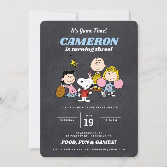 Peanuts Gang | Football Chalkboard Birthday Invita Invitation (Front)