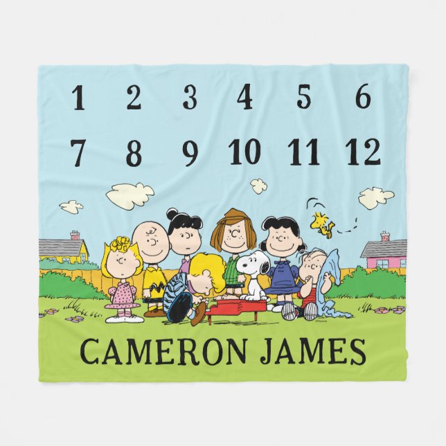 Peanuts Gang | Monthly Milestone Baby Fleece Blanket (Front (Horizontal))