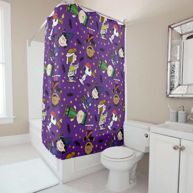 Peanuts | Happy Halloween Pattern Shower Curtain (In Situ)