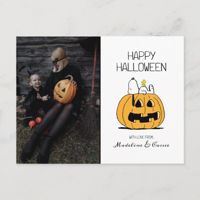 Peanuts | Happy Halloween Snoopy & Jack O' Lantern Holiday Postcard (Front)