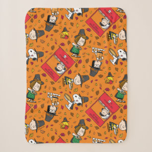 Peanuts Happy Thanksgiving Pattern Sherpa Blanket