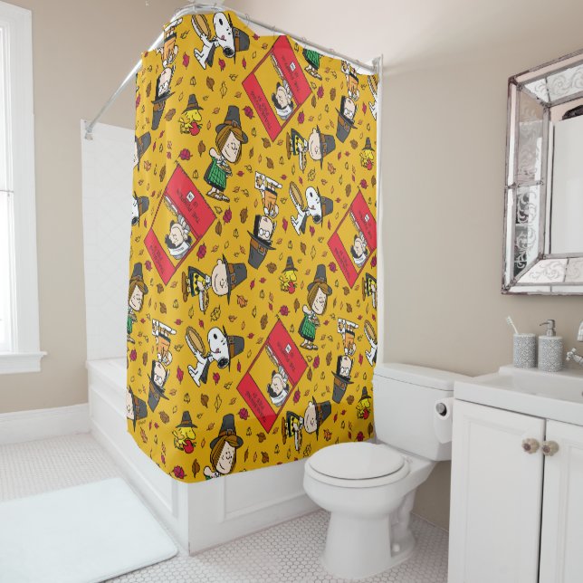 Peanuts | Happy Thanksgiving Pattern Shower Curtain (In Situ)