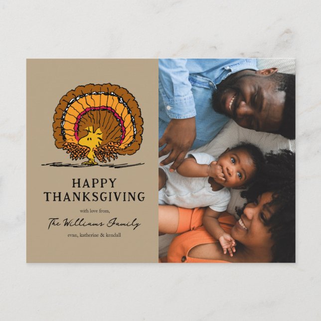 Peanuts | Happy Thanksgiving Woodstock Turkey Holiday Postcard (Front)