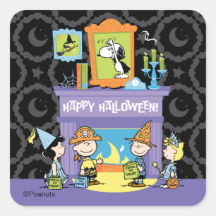 Peanuts Haunted Halls Halloween Square Sticker
