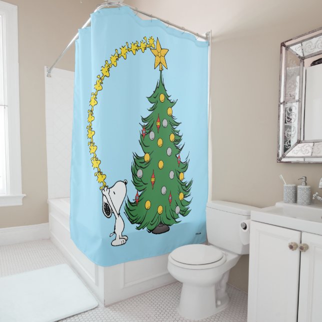 Peanuts | Holiday Tree Trimming Shower Curtain (In Situ)