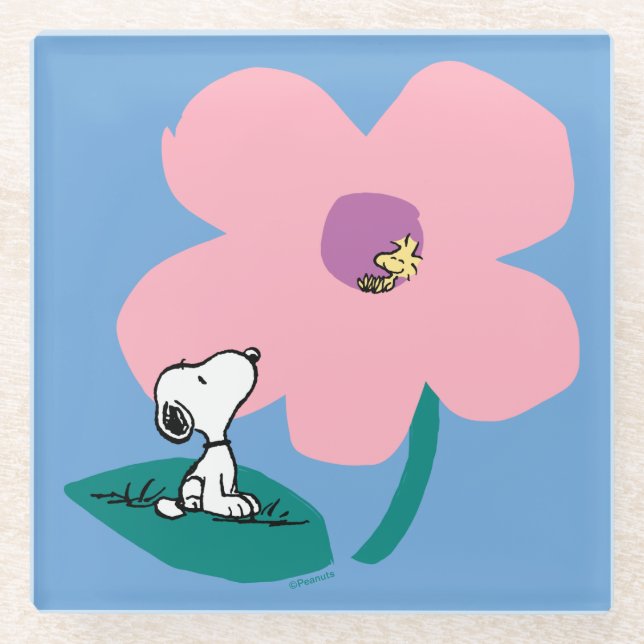 Peanuts | Illustrating Nature Pink Flower Glass Coaster (Front)