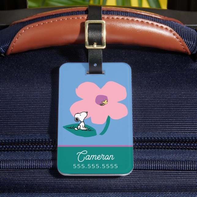 Peanuts | Illustrating Nature Pink Flower Luggage Tag (Front Insitu 2)