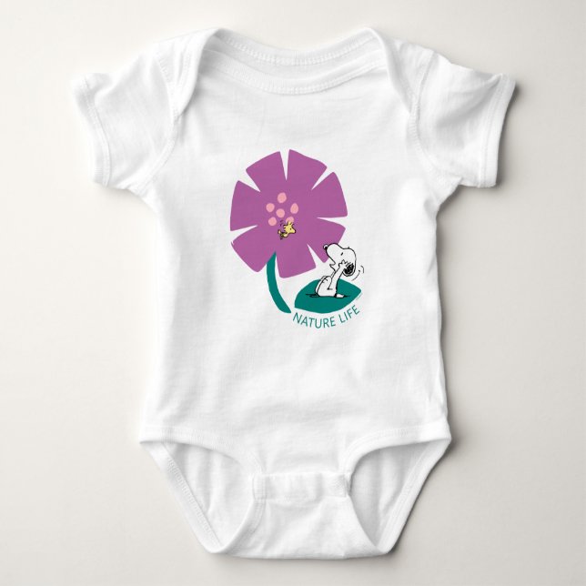 Peanuts | Illustrating Nature Purple Flower Baby Bodysuit (Front)