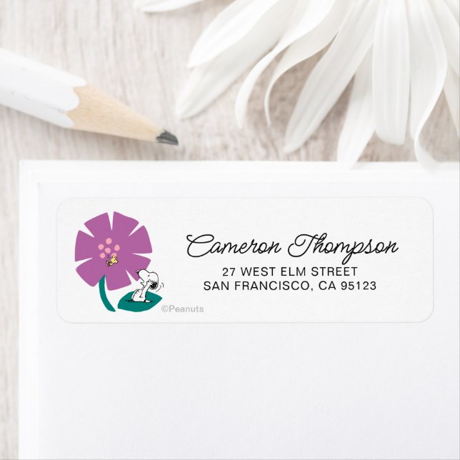 Peanuts | Illustrating Nature Purple Flower Return Address Label (Insitu)