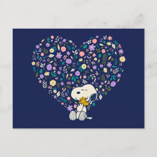 Peanuts In Bloom   Snoopy & Woodstock Heart Postcard