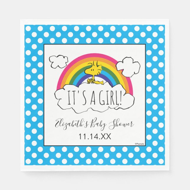 Peanuts | It's A Girl Baby Shower Napkin (Front)