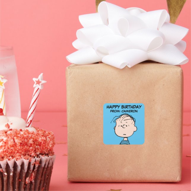 Peanuts | Linus Portrait | Happy Birthday Square Sticker (Party)