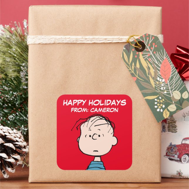 Peanuts | Linus Portrait | Happy Holidays Square Sticker (Holiday)