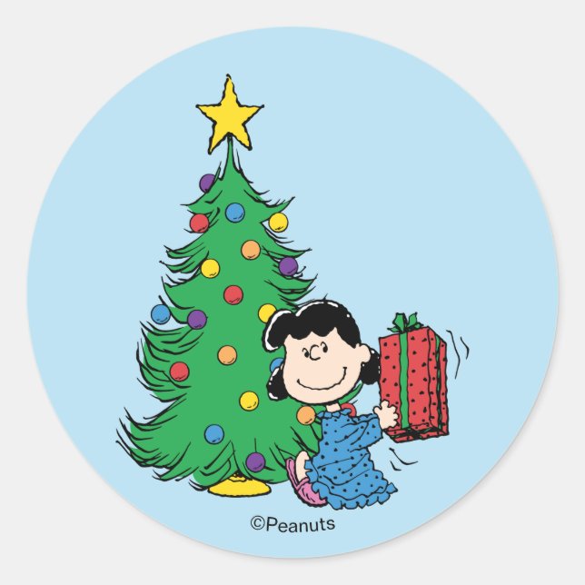Peanuts | Lucy Christmas Tree Holiday Classic Round Sticker (Front)