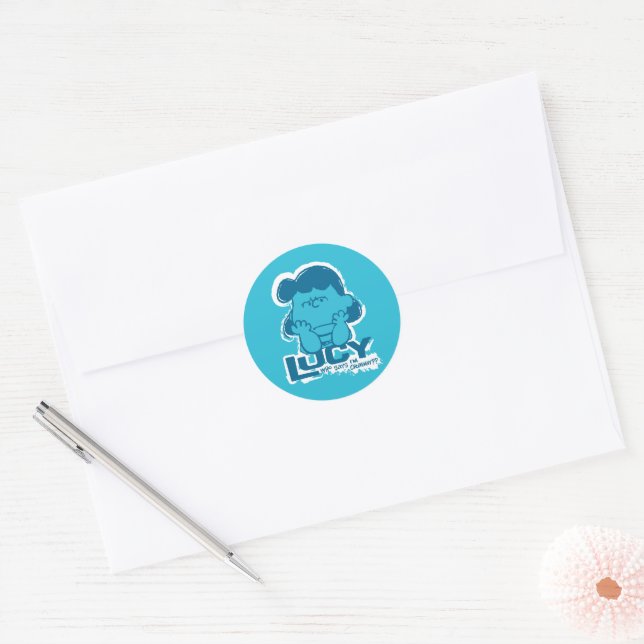 Peanuts | Lucy Who Says I'm Crabby?? Classic Round Sticker (Envelope)