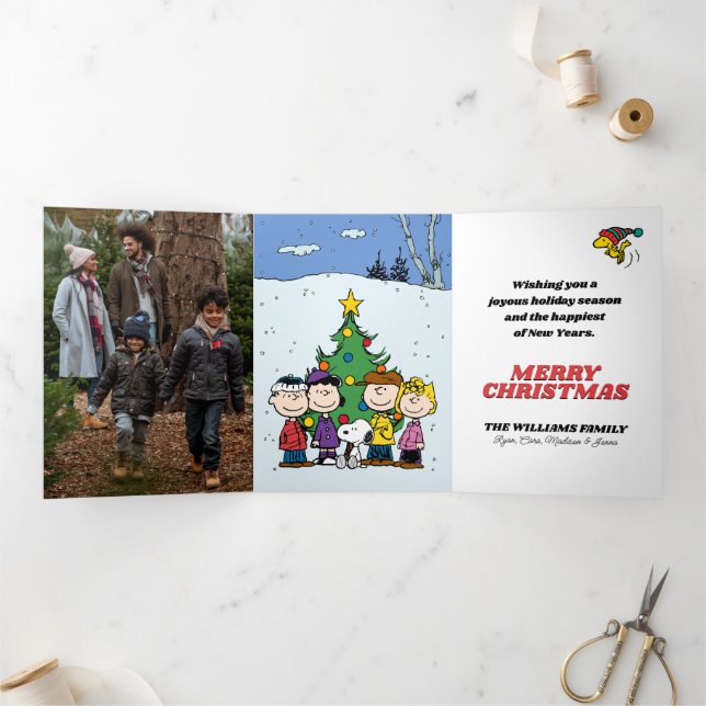 Peanuts Merry Christmas | Add Your Photo & Name Tri-Fold Holiday Card (Inside)