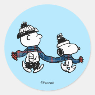 Peanuts Merry Christmas Snoopy & Charlie Brown Classic Round Sticker