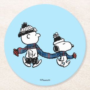 Peanuts   Merry Christmas Snoopy & Charlie Brown Round Paper Coaster