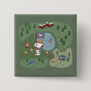 Peanuts   Nestled in the Mountains Campsite 15 Cm Square Badge