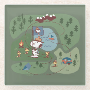 Peanuts   Nestled in the Mountains Campsite Glass Coaster
