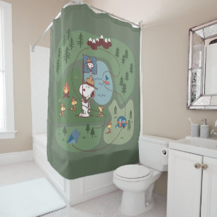 Peanuts   Nestled in the Mountains Campsite Shower Curtain