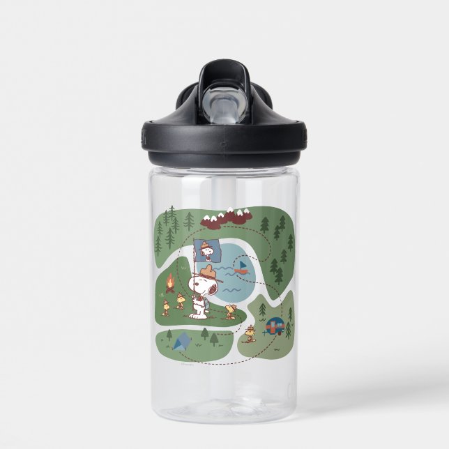 Peanuts | Nestled in the Mountains Campsite Water Bottle (Front)