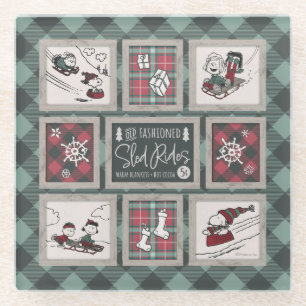 Peanuts   Old Fashioned Sleigh Rides Pattern Glass Coaster