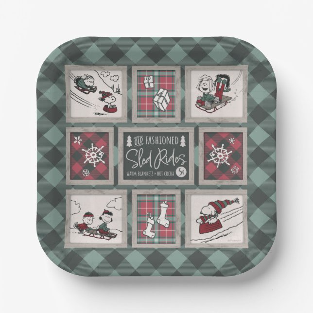 Peanuts | Old Fashioned Sleigh Rides Pattern Paper Plate (Front)