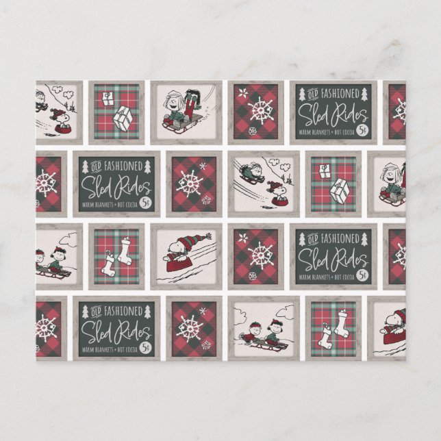 Peanuts | Old Fashioned Sleigh Rides Pattern Postcard (Front)