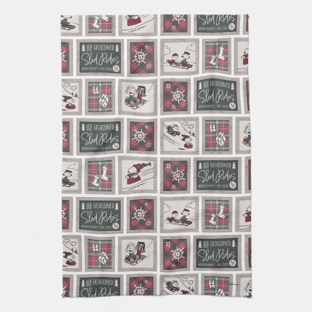 Peanuts | Old Fashioned Sleigh Rides Pattern Tea Towel (Vertical)