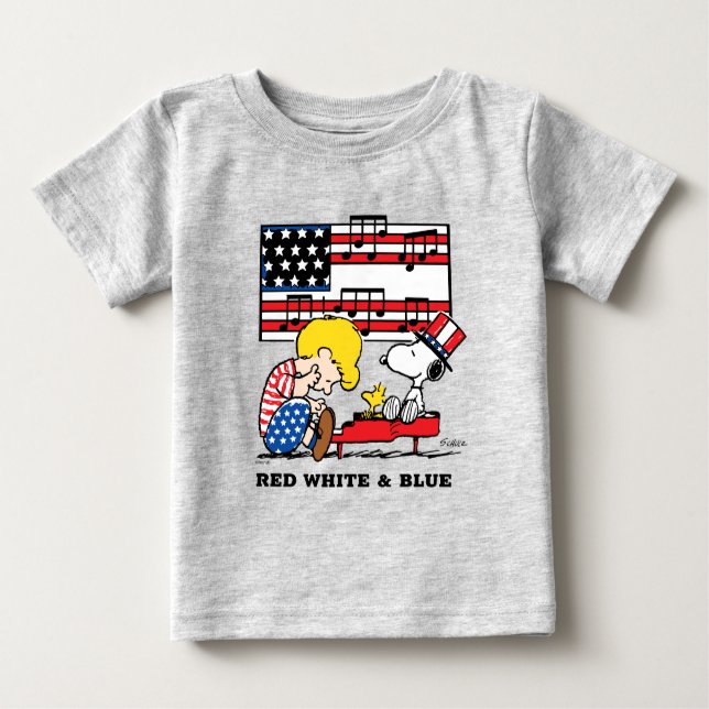 Peanuts | Patriotic Schroeder, Woodstock & Snoopy Baby T-Shirt (Front)