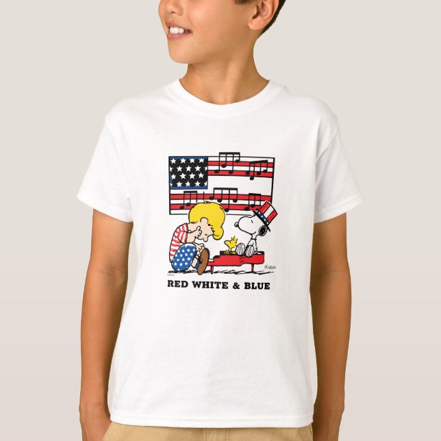 Peanuts | Patriotic Schroeder, Woodstock & Snoopy T-Shirt (Front)