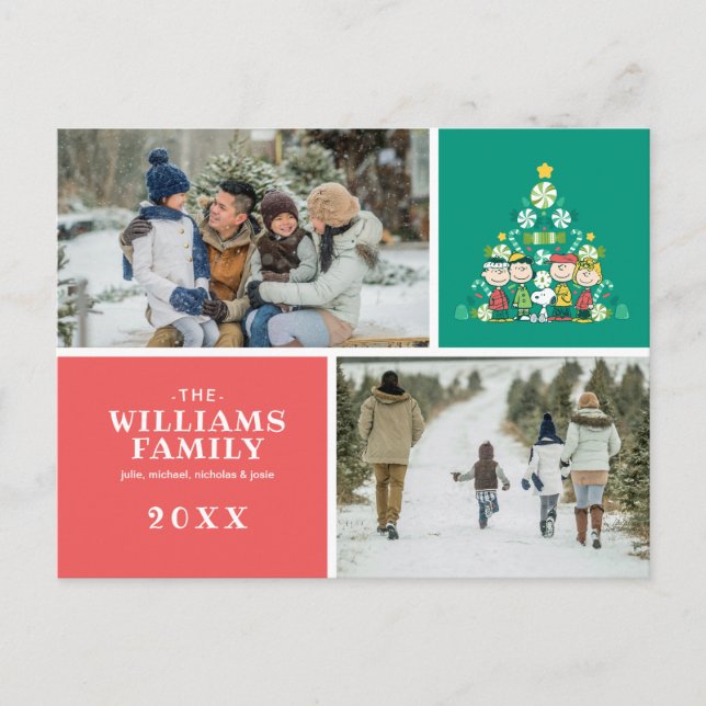 Peanuts | Peppermint Christmas Tree Holiday Postcard (Front)