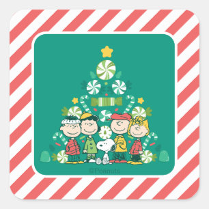 Peanuts Peppermint Christmas Tree Square Sticker