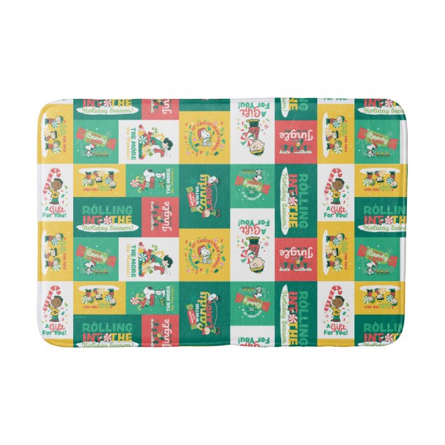 Peanuts Peppermint Dreams | Holiday Pattern Bath Mat (Front)