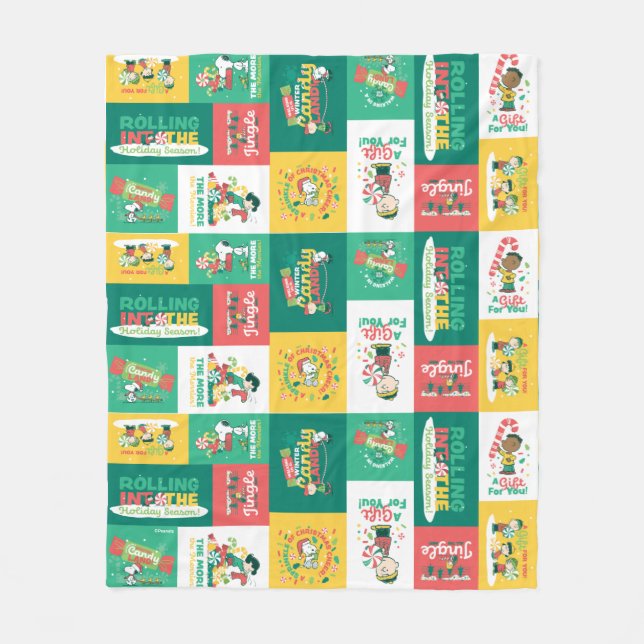 Peanuts Peppermint Dreams | Holiday Pattern Fleece Blanket (Front)