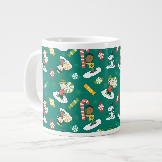 Peanuts Peppermint Dreams Holiday Pattern Large Coffee Mug (Front Left)